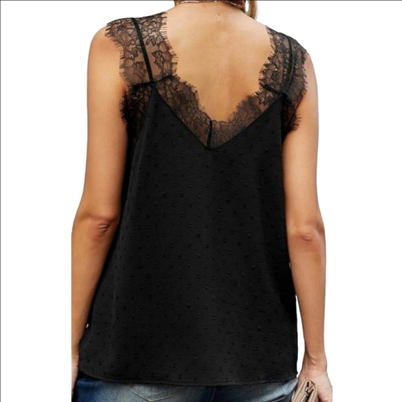 Source Unknown Tops - Source Unknown Swiss Dot Lace Edged Cami Size M